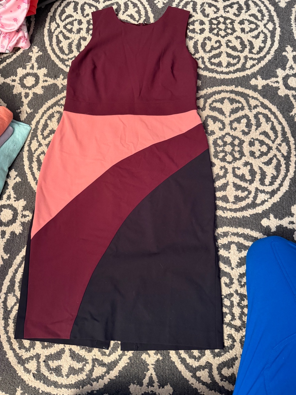 Ann Taylor Colorblock Pencil Skirt in Black, Burgundy & Coral